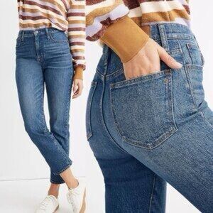 MADEWELL The Classic Straight Leg Blue Jean Denim Jeans w Raw Frayed Hem
